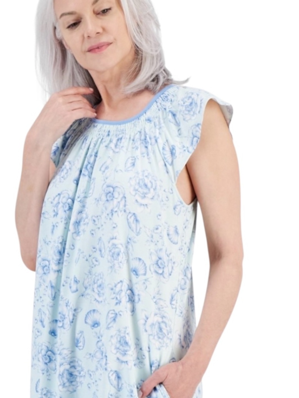 Women's Floral House Dress Nightgown Blue Lounger Pockets Soft - NWT - Picture 2 of 3